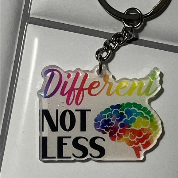 Autism “Different Not Less” Rainbow Brain Keychain - Picture 2 of 4